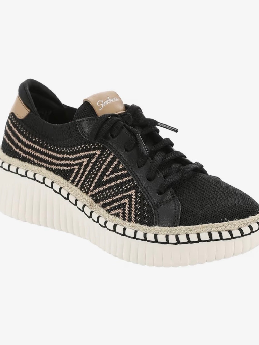 Skechers Black & Tan Knit Espadrille Platform Sneaker
